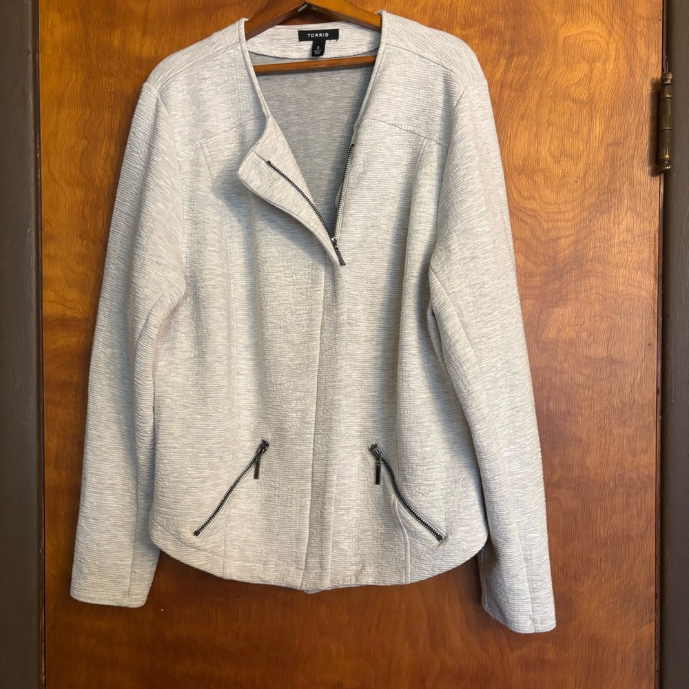 Torrid Womens Oatmeal Knit Moto Zip Front Jacket Size 3X 22/24